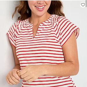 Liz Claiborne plus size short sleeve v-neck striped cotton tee SZ 1X mauve white